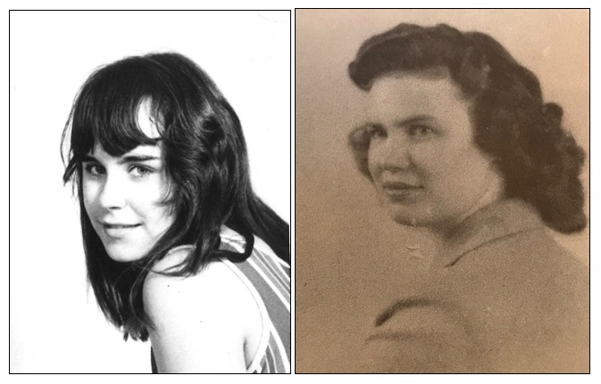 Ilene the niece and Jeannine the aunt in photos taken when each was 17, one in 1947, the other in 1974. Further description in the paragraph below.