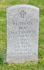 Puzzy's headstone reads, in part: Richard Ira Alexander. US Navy Korea. Rest in Peace.