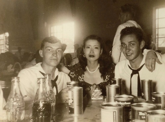 Pops on leave in Japan with a shipmate and a Japanese woman. No names on the photo. I offer this photo to illustrate Pops dark complexion, which I describe in the essay.